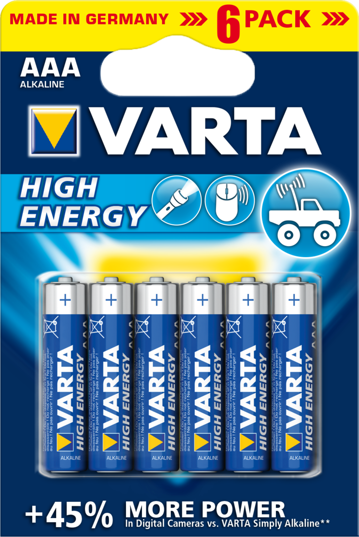 Blister de 6 Piles 1.5v VARTA LR03/AAA High Energy