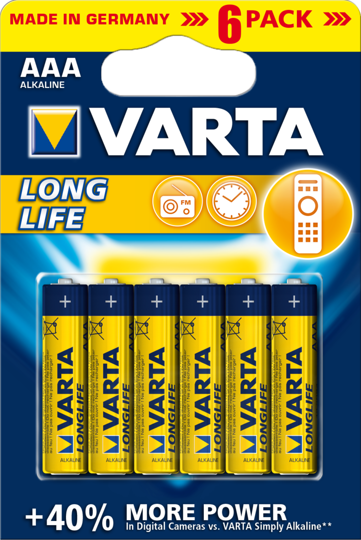 Blister de 6 Piles 1.5v VARTA LR03/AAA Long Life