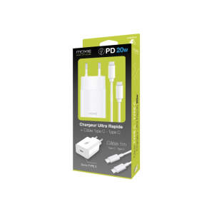 Pack chargeur Secteur 20W + cable type-C vers type-C