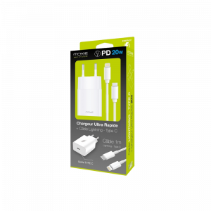 Pack chargeur Secteur 20W + cable type-C vers lightning